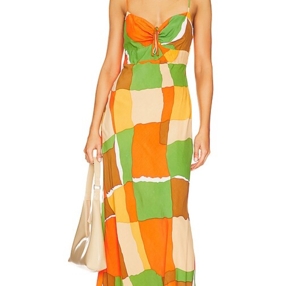 Faithfull the Brand Orange, Green & Cream Colorblock Maxi Dress